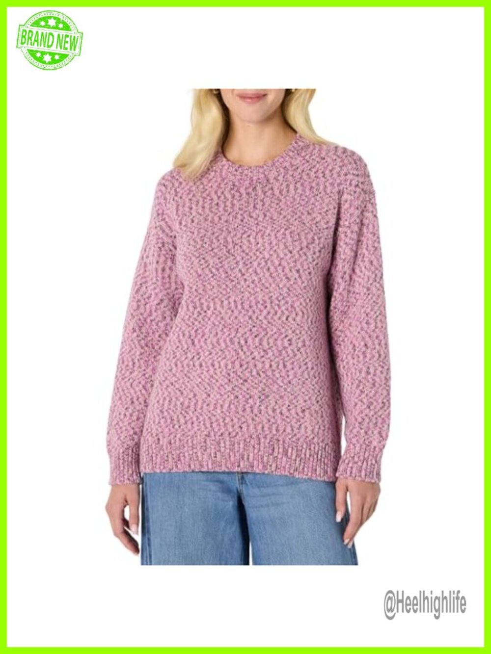 Oversized Cotton Blend Crewneck Sweater Ribbed Pullover
